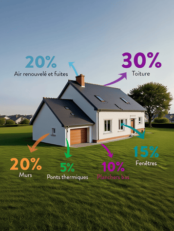 Schéma des déperditions thermiques par la toiture